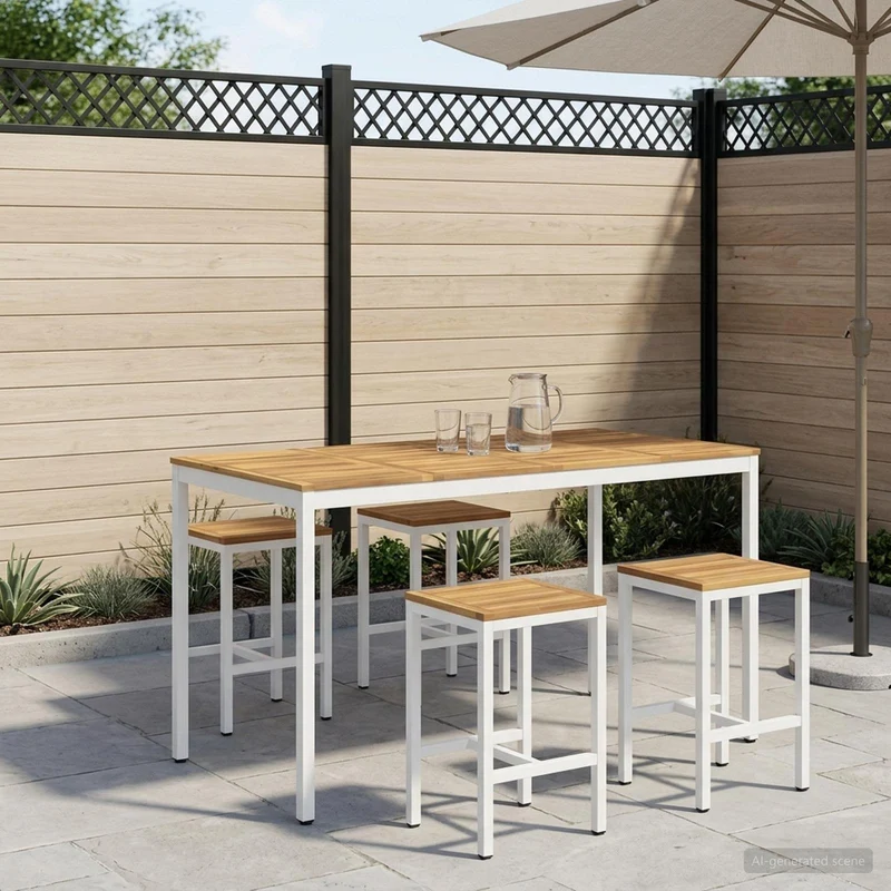 Trädgård Bar Bord NAARDEN Vit 180 x 88,5 x 105 cm