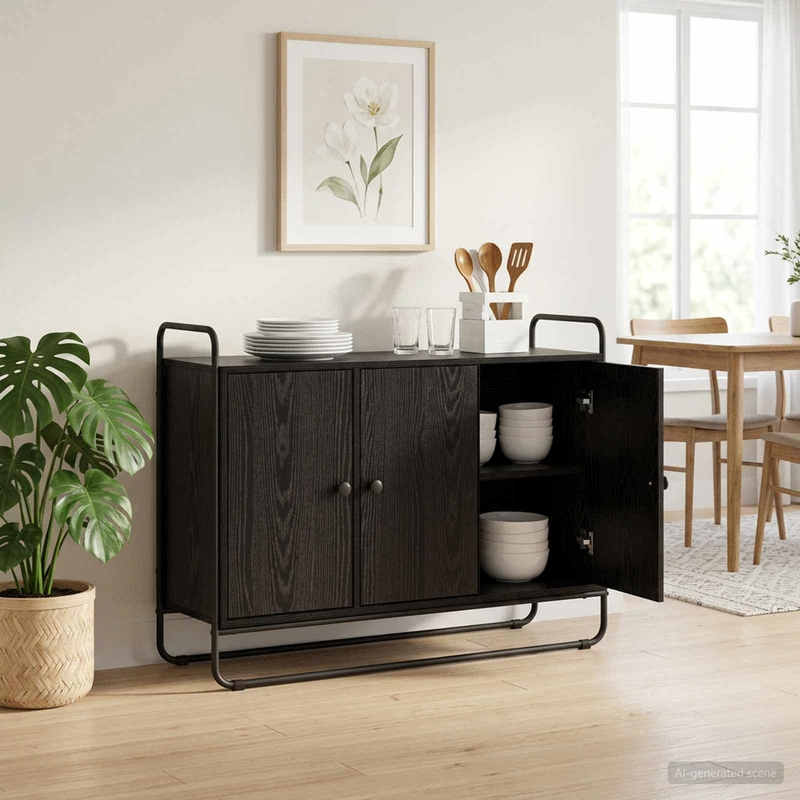 Sideboard Svart ek 102 x 35 x 75 cm Konstruerat trä