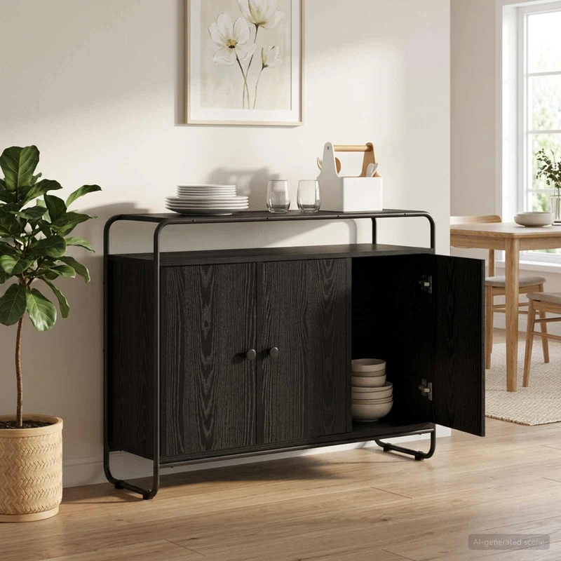 Sideboard Svart ek 102 x 35 x 75 cm Konstruerat trä