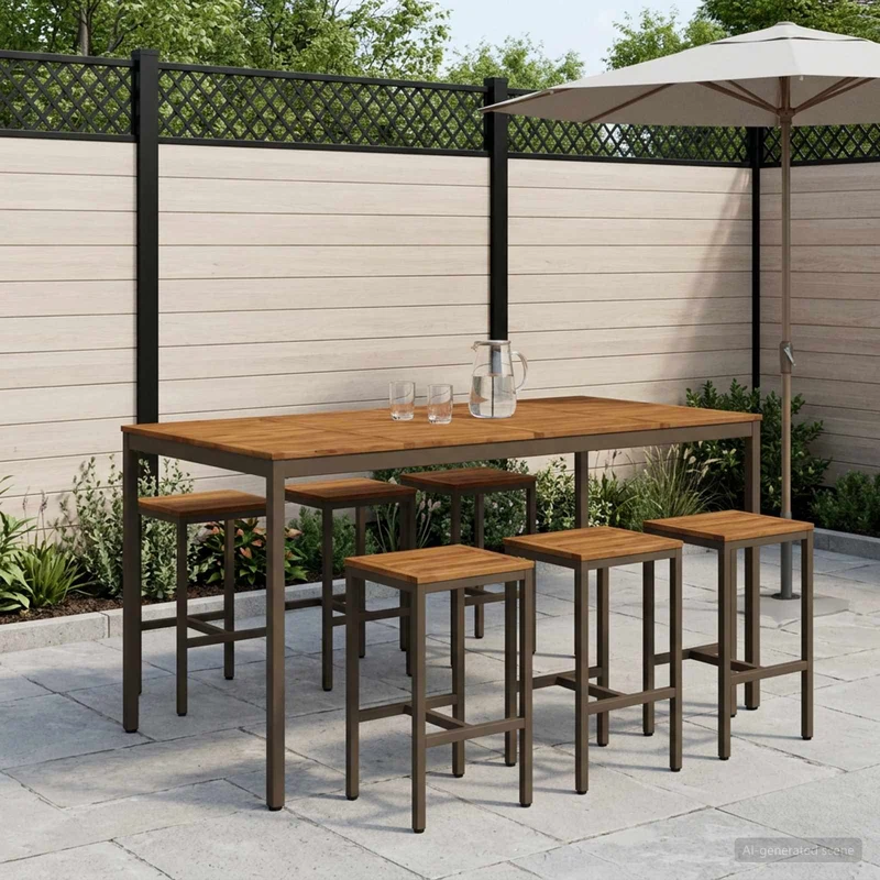 Trädgård Bar Bord Naturlig och Kaffe 196 x 100,5 x 105 cm