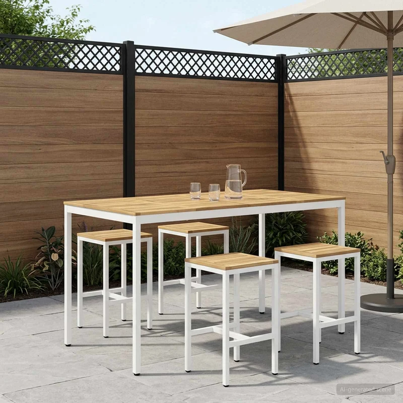 Trädgård Bar Bord Vit 196 x 100,5 x 105 cm Massivt Akaciaträ