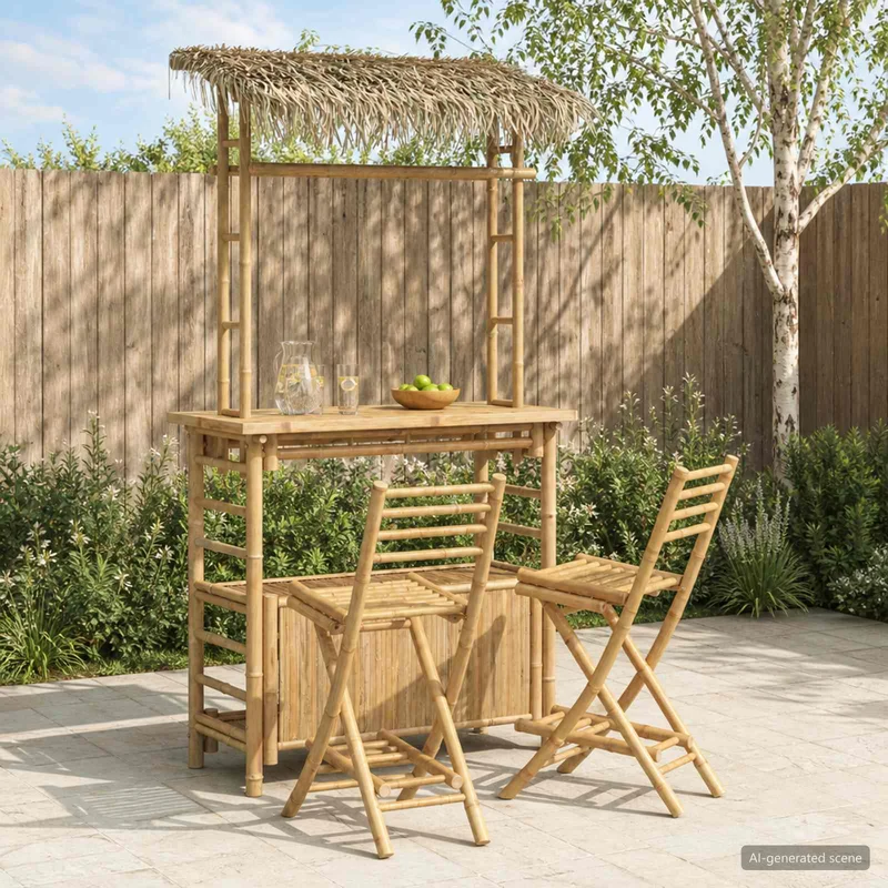 Utebarbord och stolar 3 st Naturlig Bambu