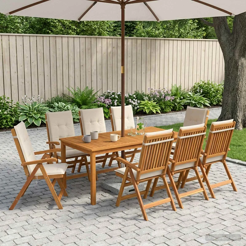 Matgrupp för trädgård, 9 delar 8-sits Naturlig