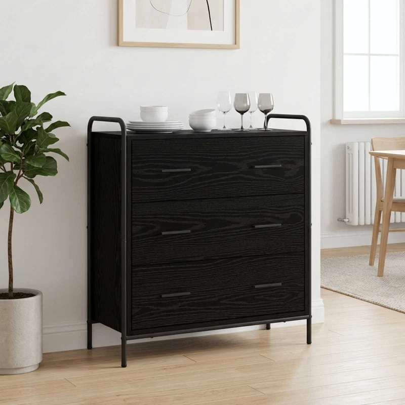 Sideboard Svart ek 97 x 33 x 81 cm Konstruerat trä