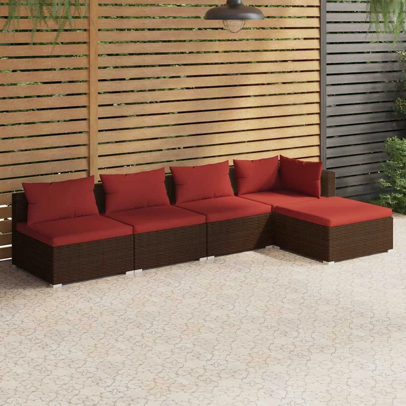 Loungegrupp med dynor 5 delar konstrotting brun