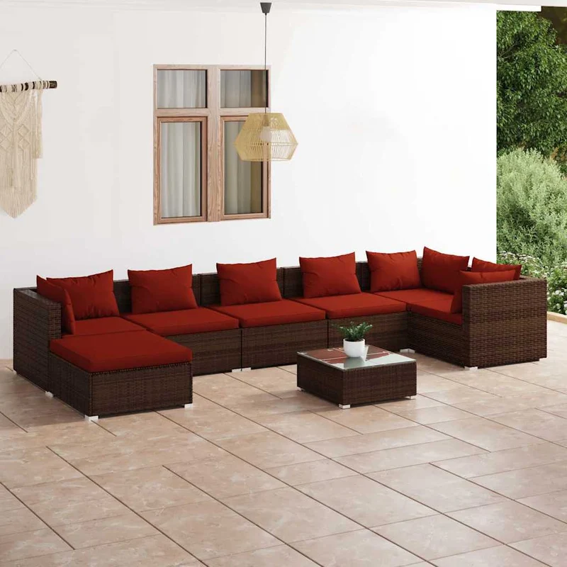 Loungegrupp med dynor 8 delar konstrotting brun
