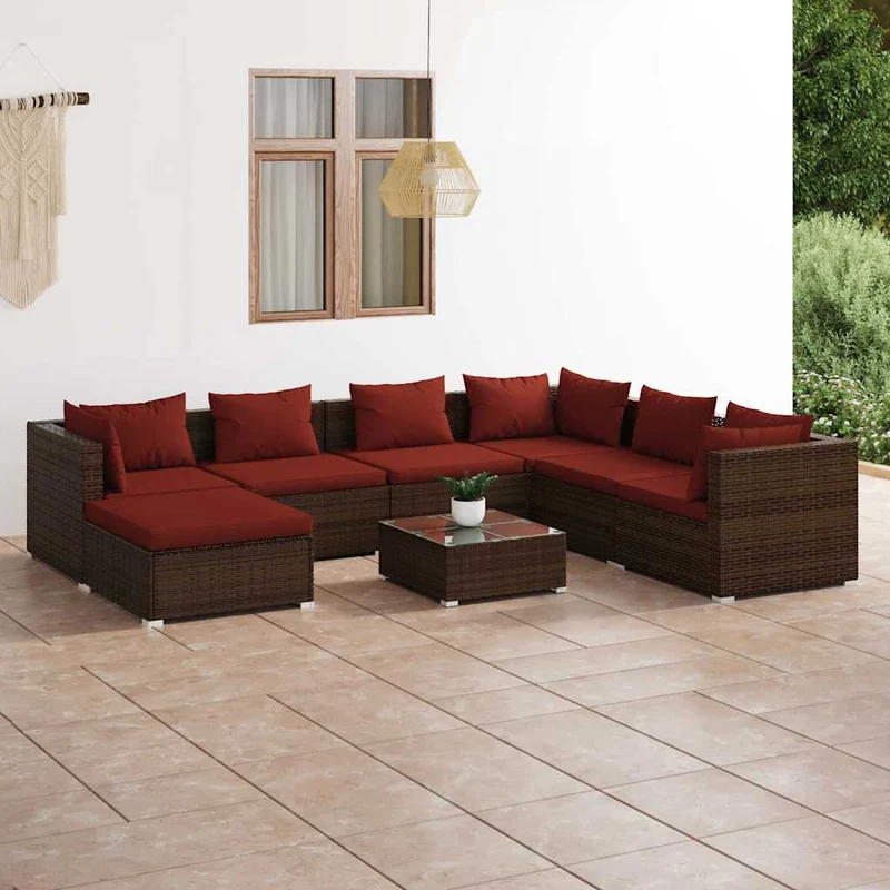 Loungegrupp med dynor 8 delar konstrotting brun