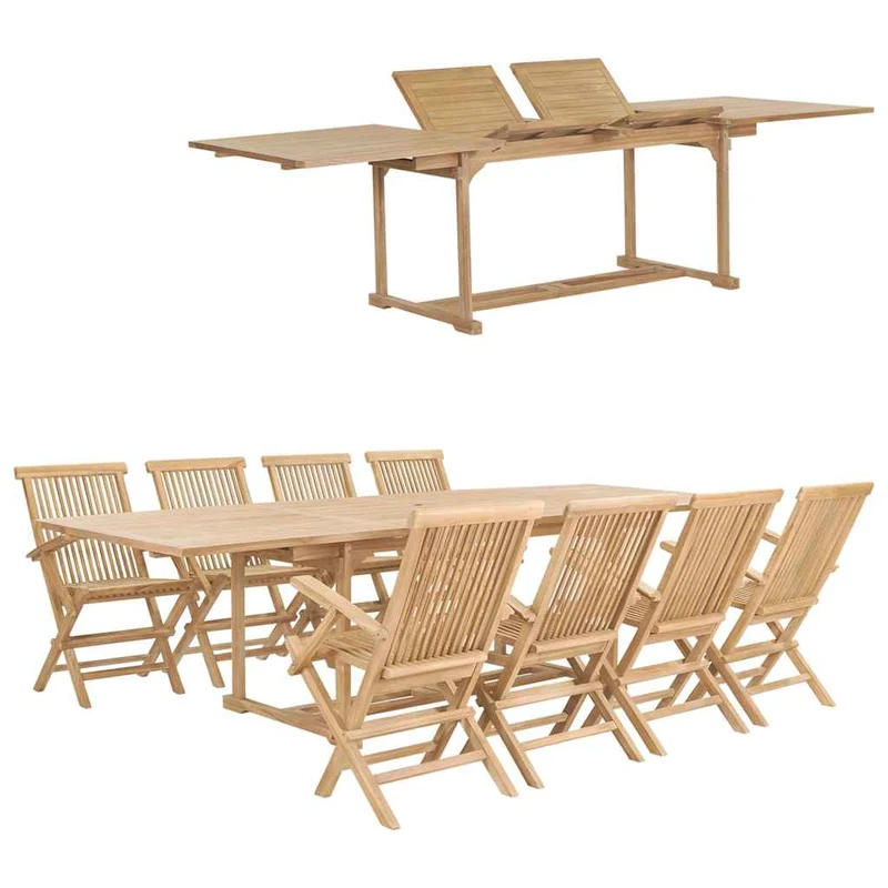 Matgrupp för trädgården 9 delar 180-280x100x75 cm teakträ