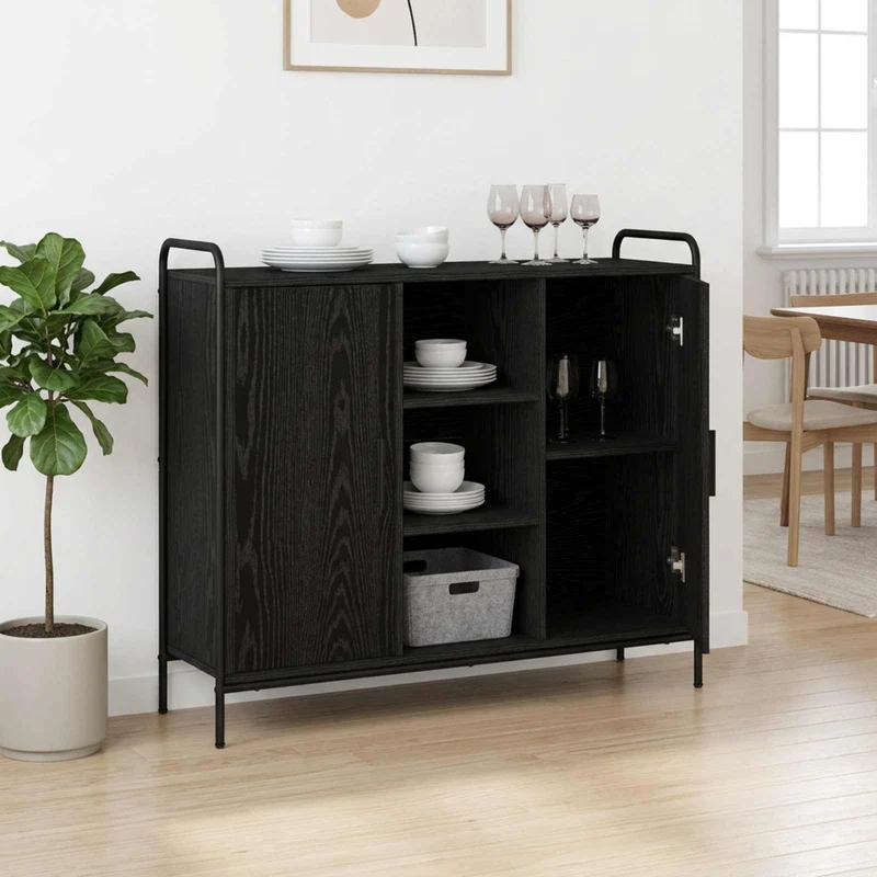Sideboard Svart ek 97 x 33 x 81 cm Konstruerat trä