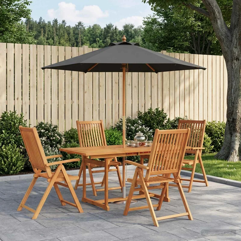 Uteplatsmatbord med parasoll 6 st 4-sits Antracit och Natur