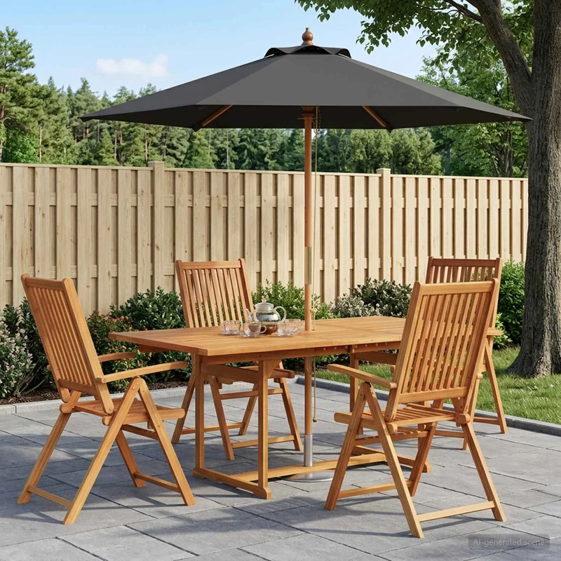 Uteplatsmatbord med parasoll 6 st 4-sits Antracit och Natur