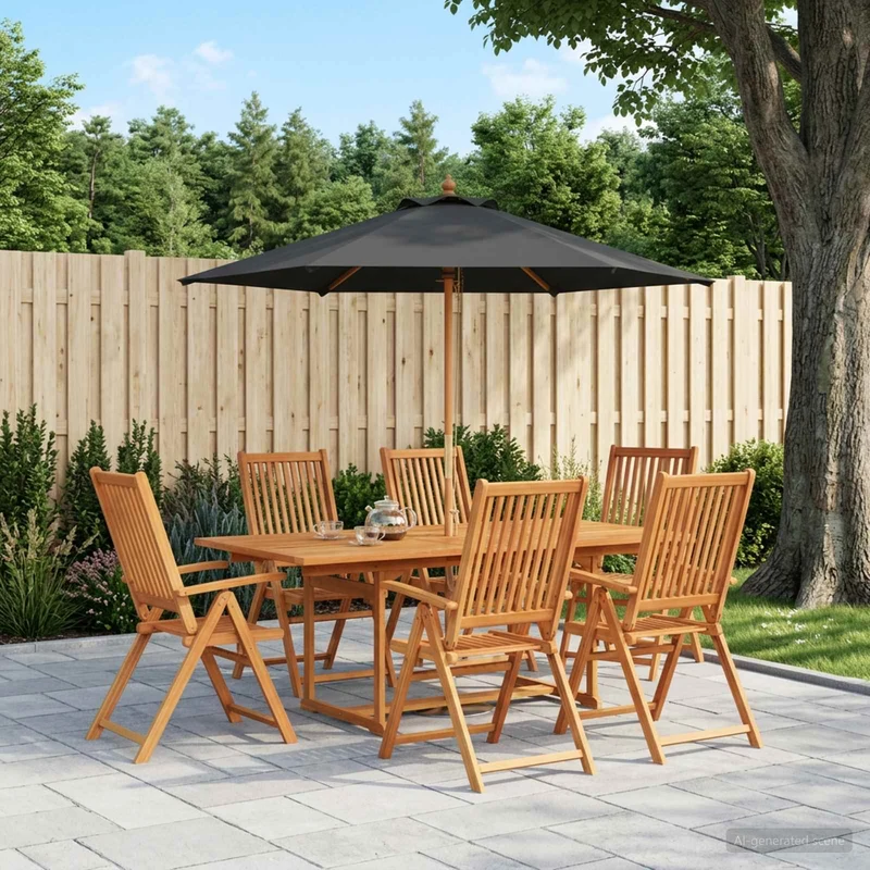 Uteplatsmatbord med parasoll 8 st 6-sits Antracit och Natur