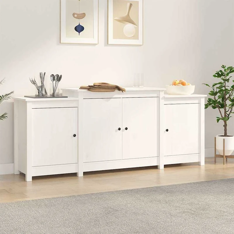 Skänk wit 164x37x68 cm massiv furu