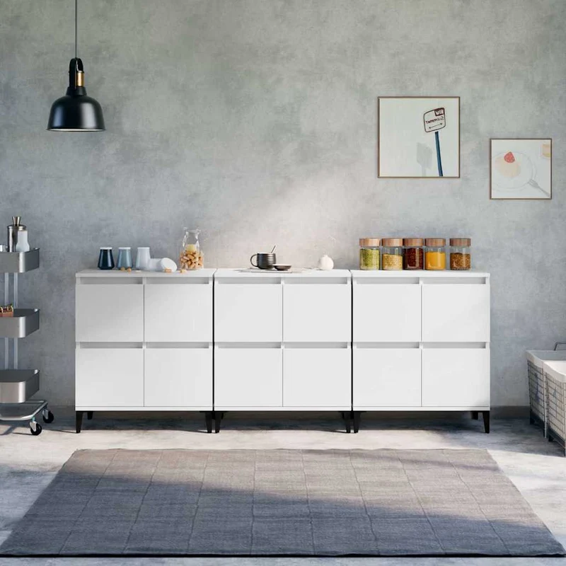 Skänk 3 st vit 60x35x70 cm konstruerat trä