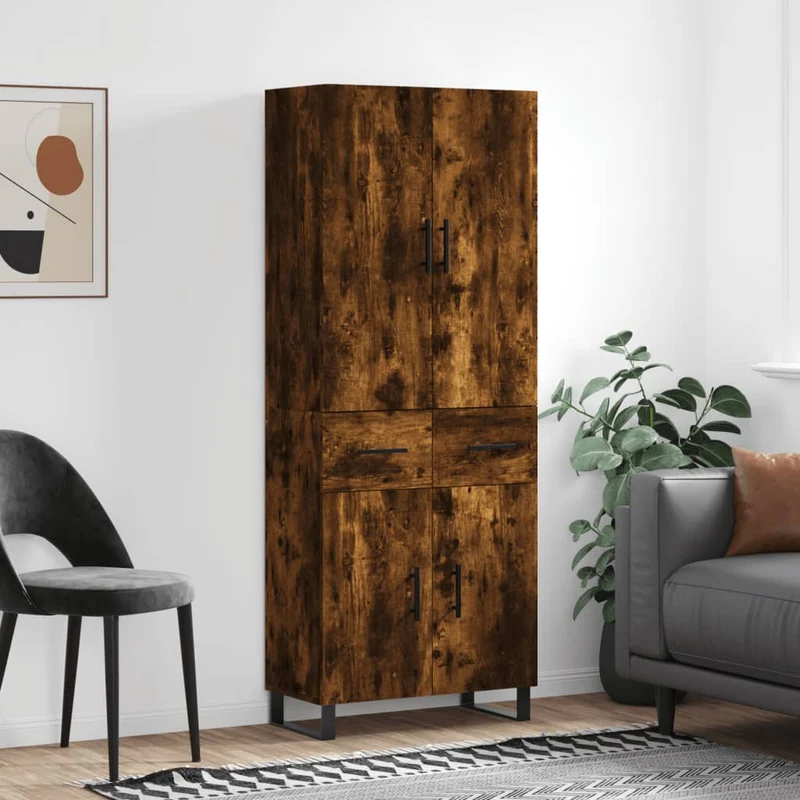 Högskåp rökfärgad ek 69,5x34x180 cm konstruerat trä