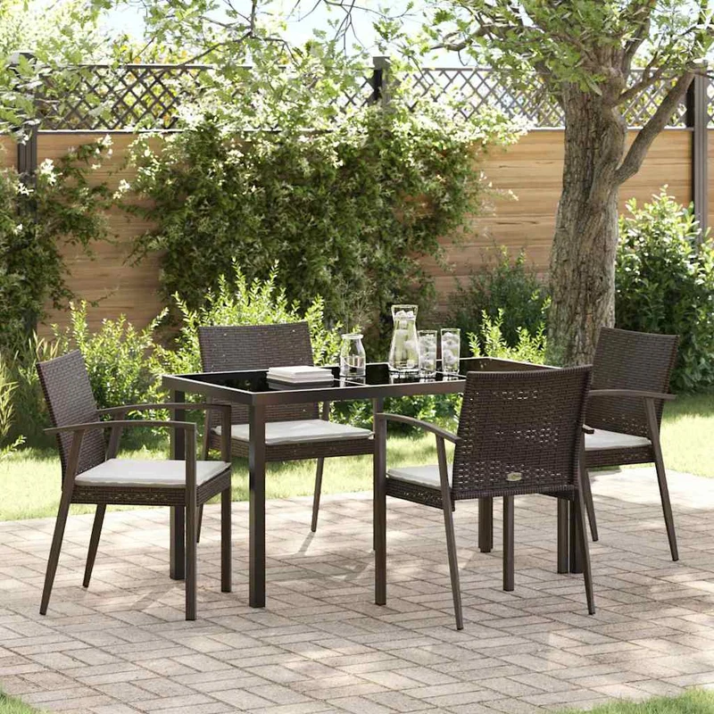 Trädgårdsmöbelset 5 st Brun och svart PE Rattan