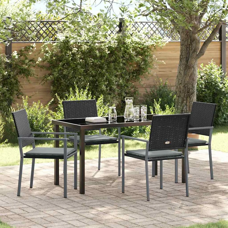 Trädgårdsmöbelset 5 st Svart och Ljusgrå PE Rattan
