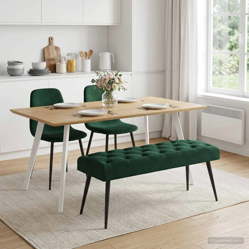 Bänk med knappar Mörkgrön 110 x 40 x 46 cm Sammet