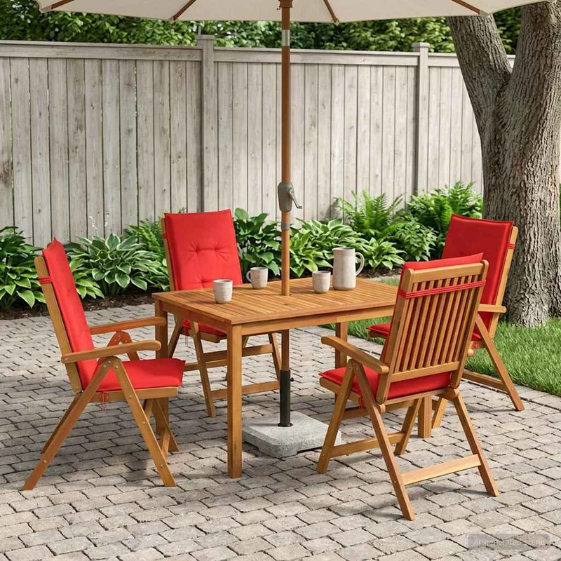 5-Piece Garden Dining Set 4-sits Röd Massivt Akaciaträ