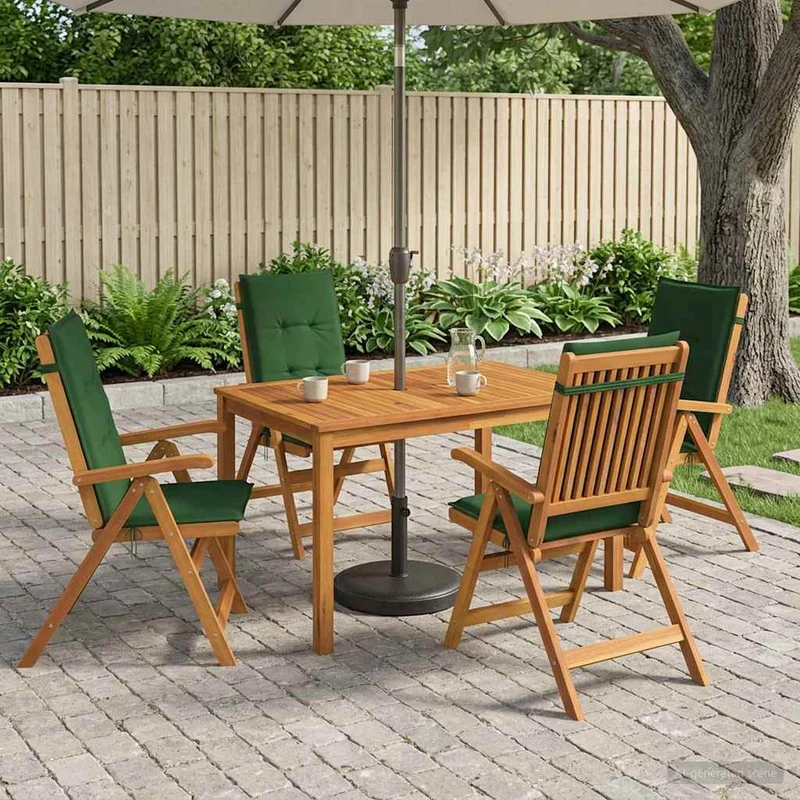 5-Piece Garden Dining Set 4-sits Grön Massivt Akaciaträ