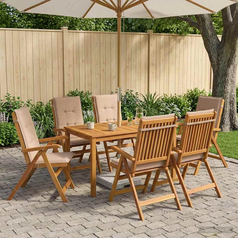 7-Piece Garden Dining Set 6-sits Taupe Massivt Akaciaträ