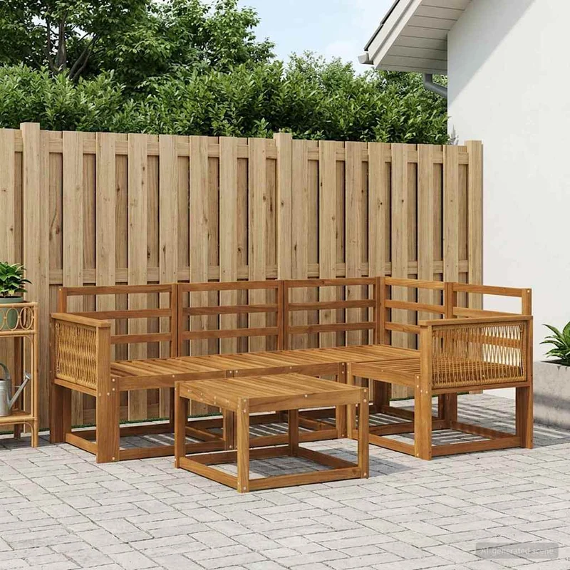 Utomhussoffset 5 st Naturlig Massivt Akaciaträ