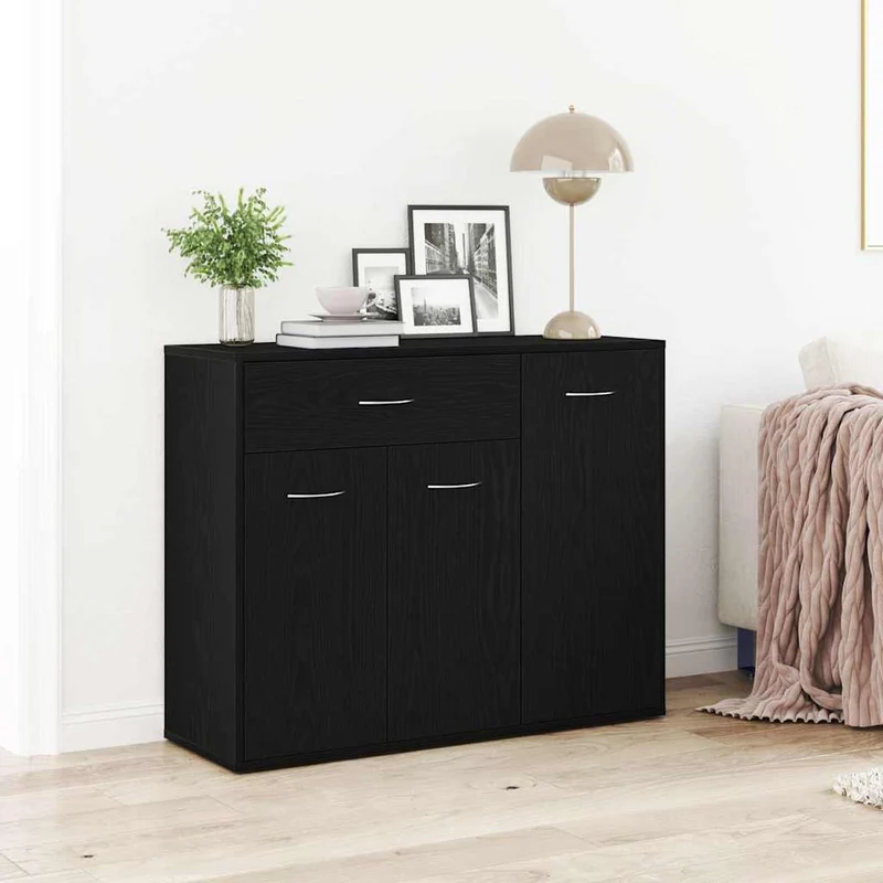 Skänk svart ek 88x30x70 cm konstruerat trä