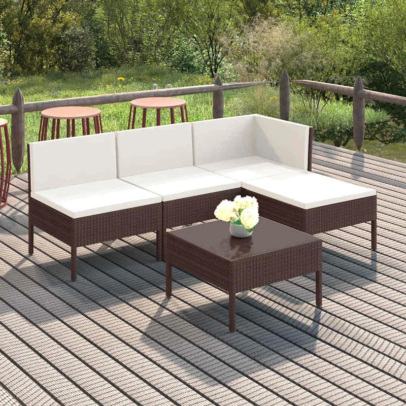 Loungegrupp med dynor 5 delar konstrotting brun