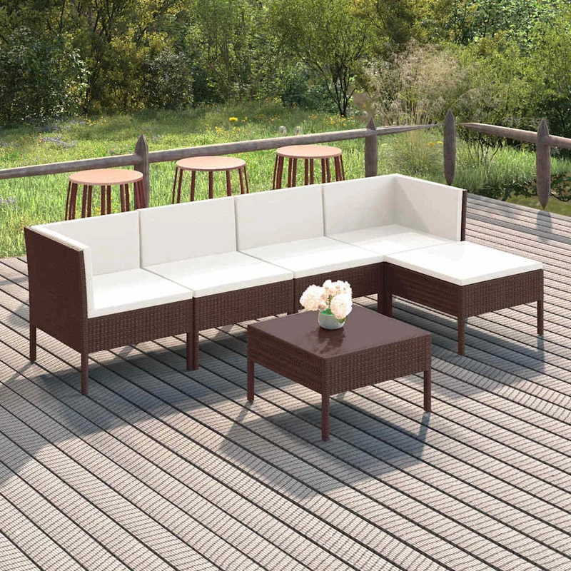 Loungegrupp för trädgården med dynor 6 delar konstrotting brun