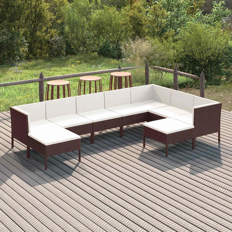 Loungegrupp för trädgården med dynor 9 delar konstrotting brun