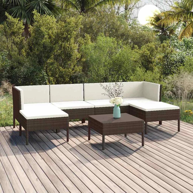 Loungegrupp för trädgården med dynor 7 delar konstrotting brun
