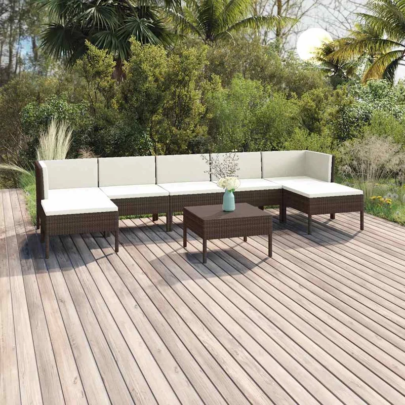 Loungegrupp med dynor 8 delar konstrotting brun