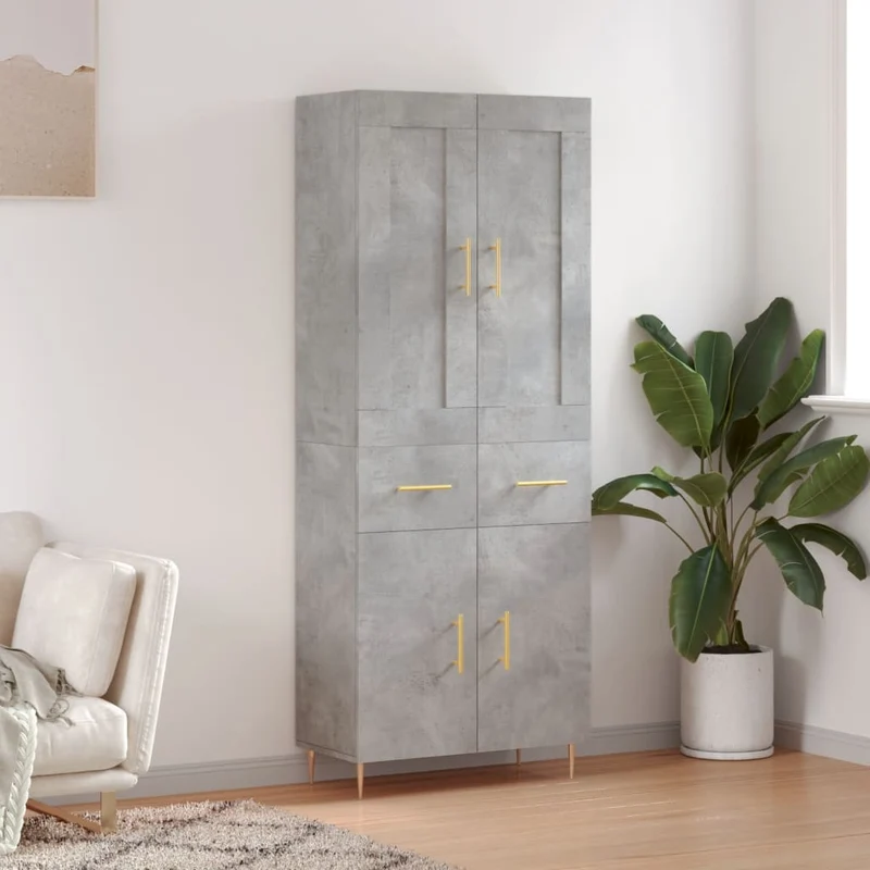 Högskåp betonggrå 69,5x34x180 cm konstruerat trä