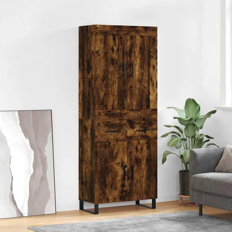 Högskåp rökfärgad ek 69,5x34x180 cm konstruerat trä