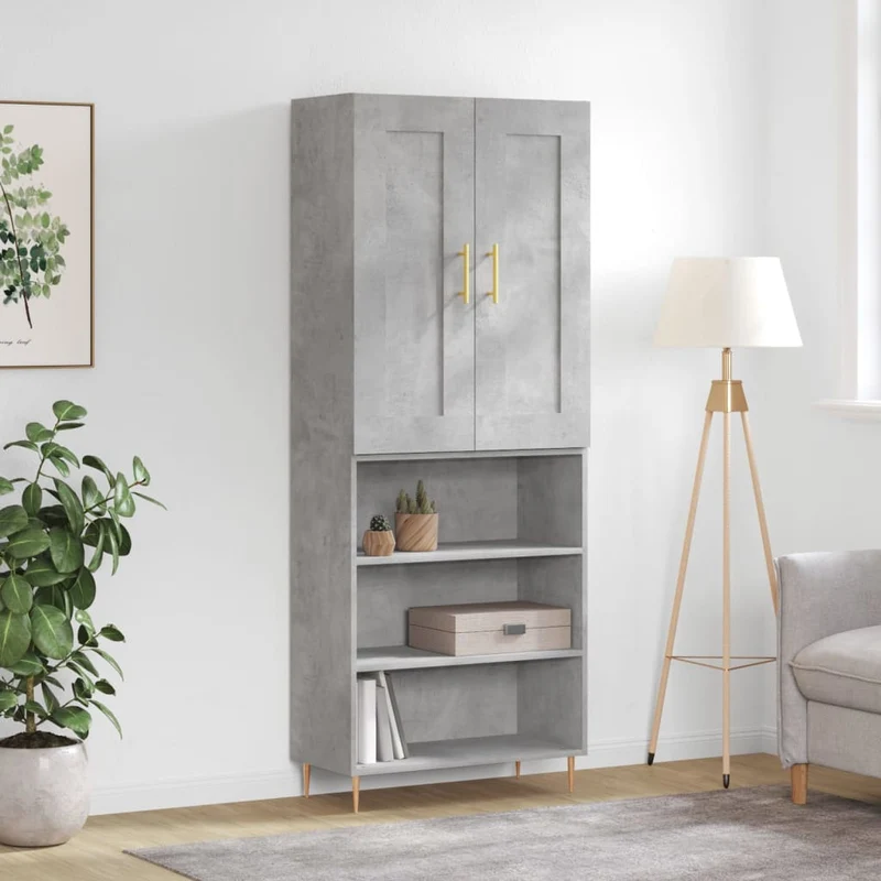 Högskåp betonggrå 69,5x34x180 cm konstruerat trä