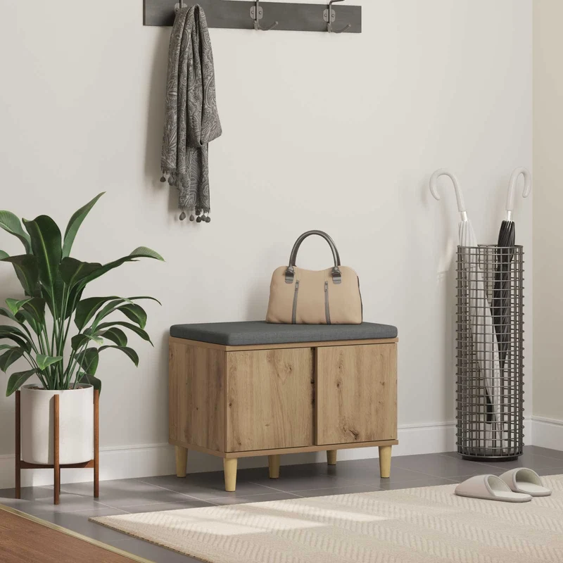 Skobänk med dyna Artisan-ek 60 x 38 x 46 cm Konstruerat trä