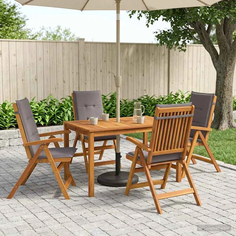 5-Piece Garden Dining Set 4-sits Antracit Massivt Akaciaträ