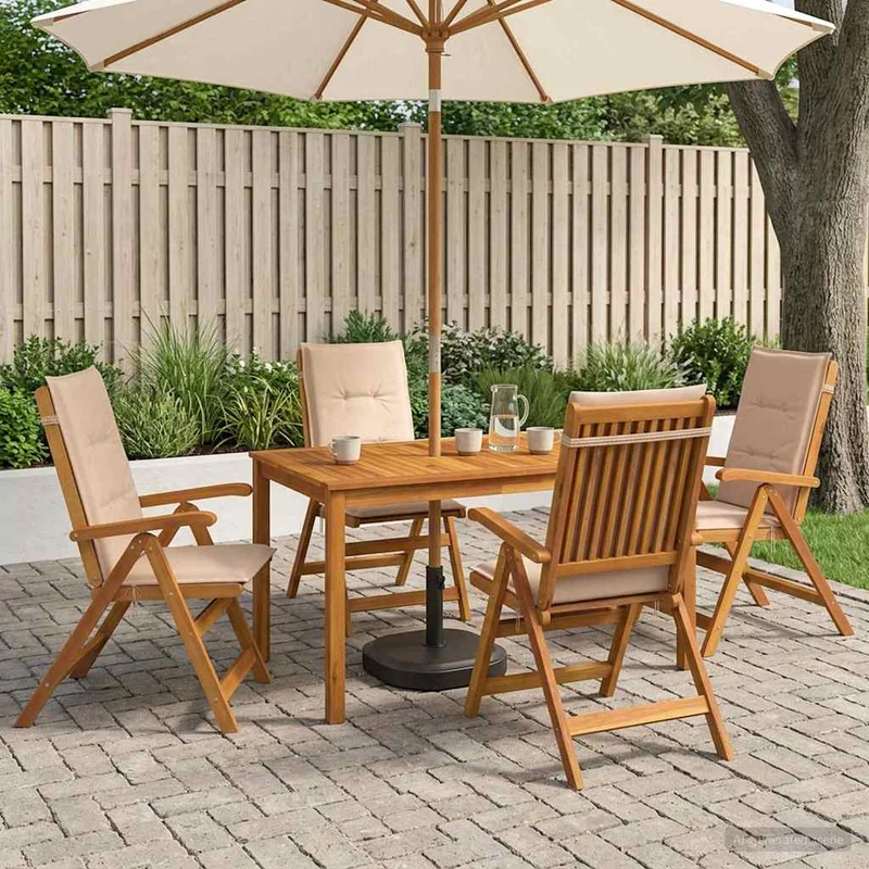5-Piece Garden Dining Set 4-sits Beige Massivt Akaciaträ