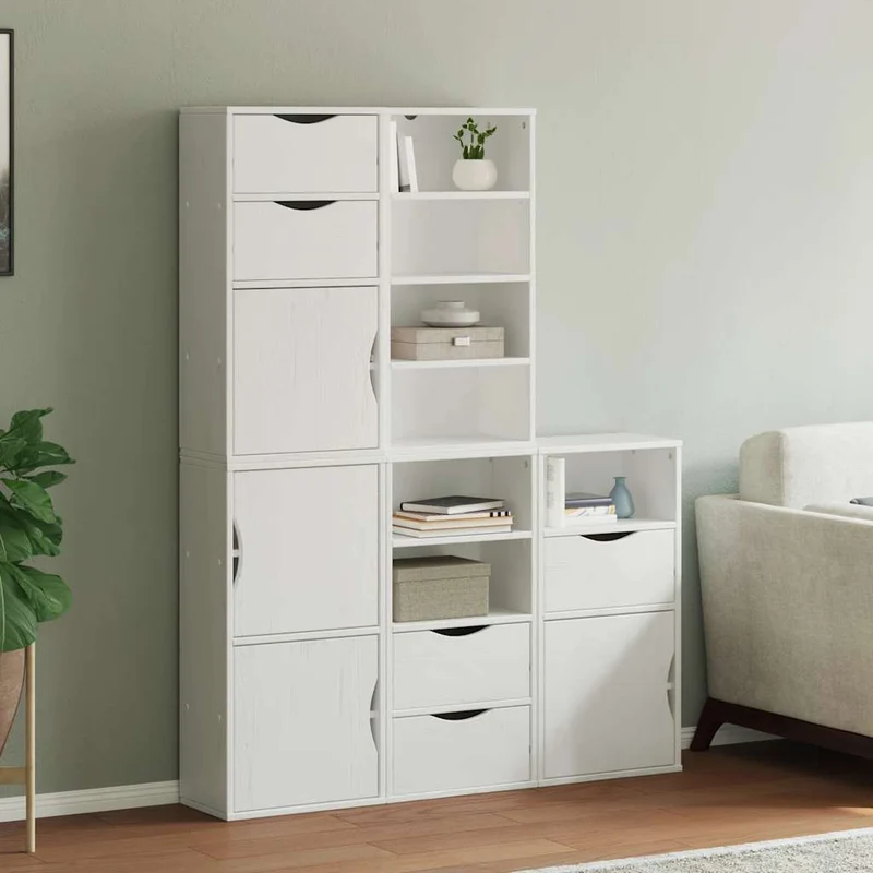 Sidoskåp 5 st "ODDA" vit 40x24x79 cm massivt trä furu