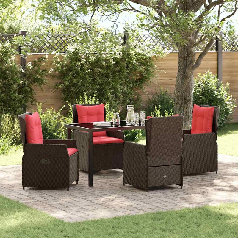 Trädgårdsmöbelset 5 st Brun Poly rattan