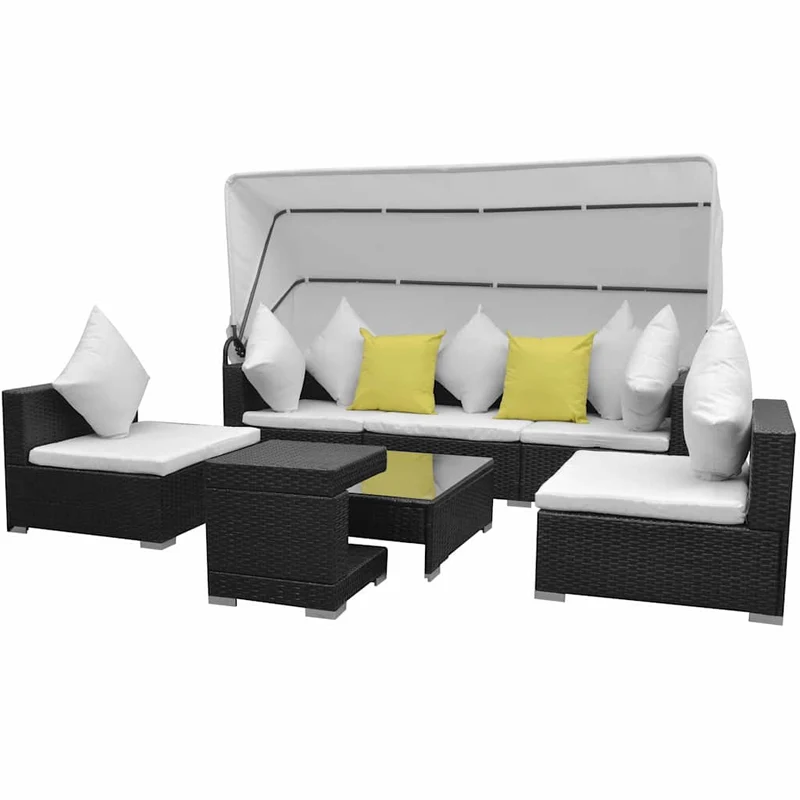 Loungegrupp med soltak 7 delar konstrotting svart
