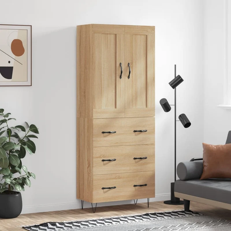Högskåp sonoma-ek 69,5x34x180 cm konstruerat trä