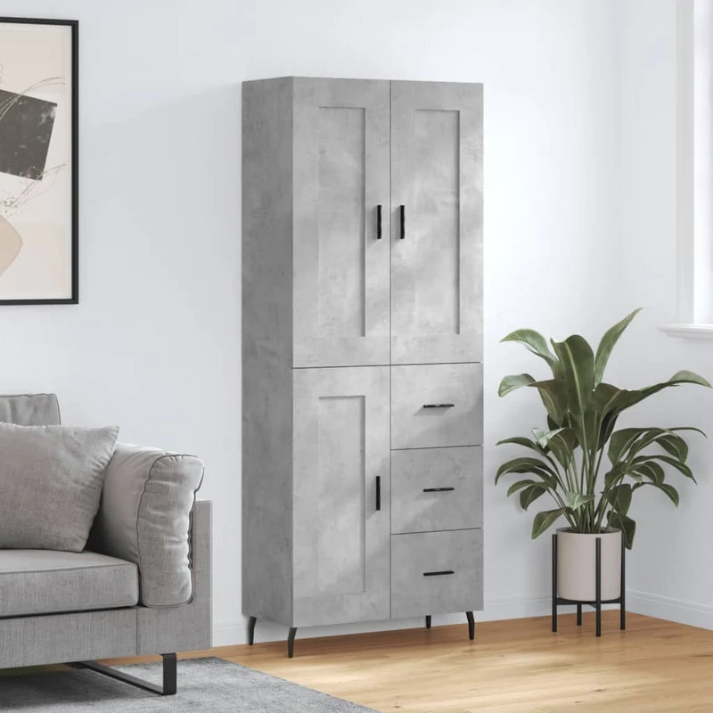 Högskåp betonggrå 69,5x34x180 cm konstruerat trä