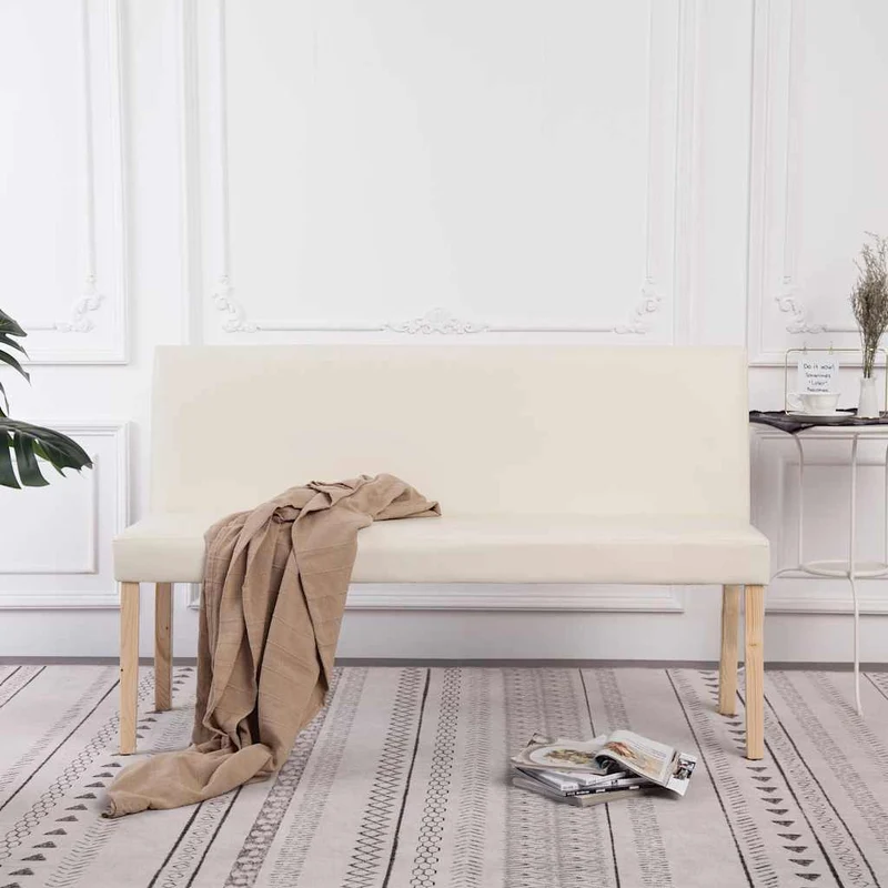 Bänk 139,5 cm konstläder gräddvit