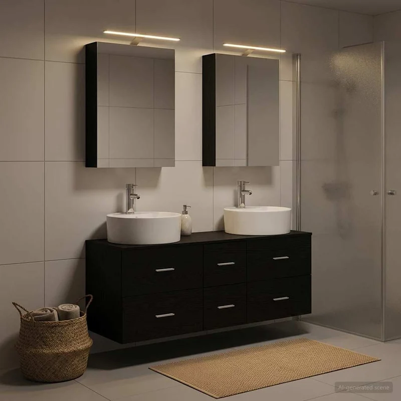 Badrumsmöbelset 5 st Svart ek Konstruerat trä och glas