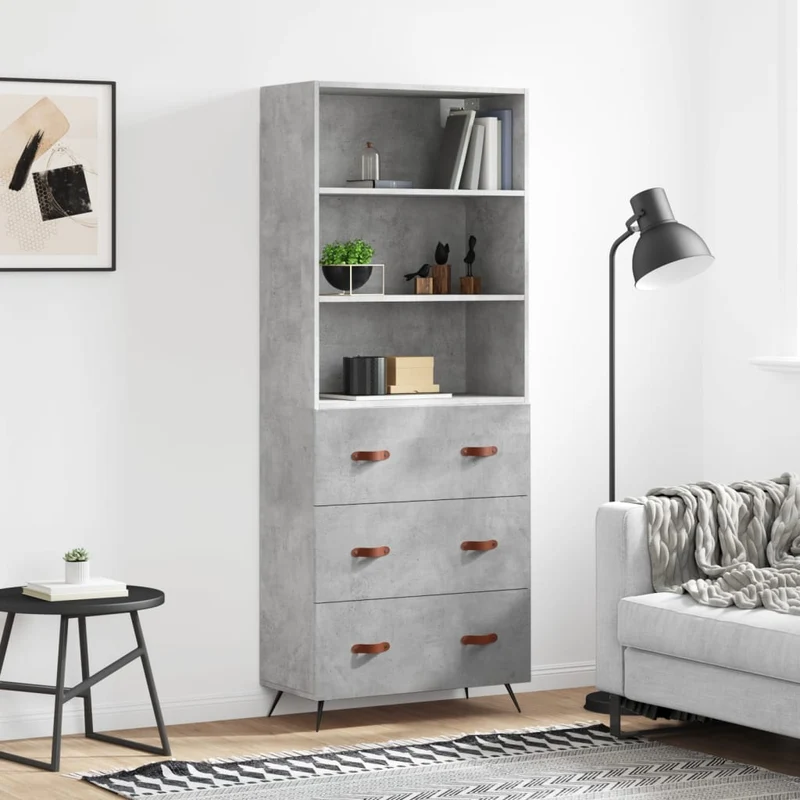 Högskåp betonggrå 69,5x34x180 cm konstruerat trä