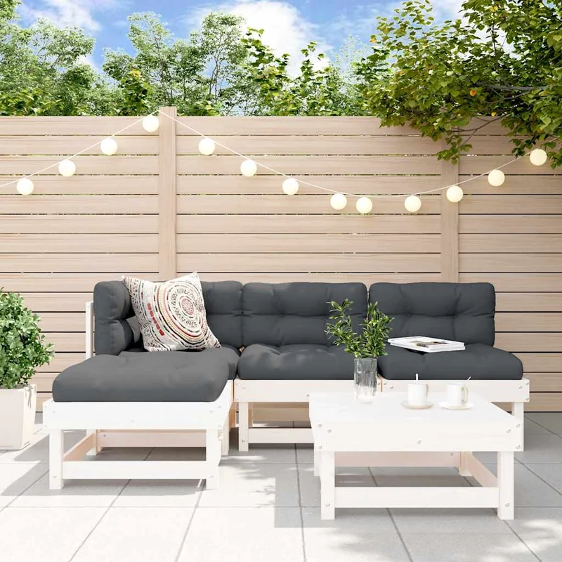 Loungegrupp för trädgården 5 delar vit massiv furu