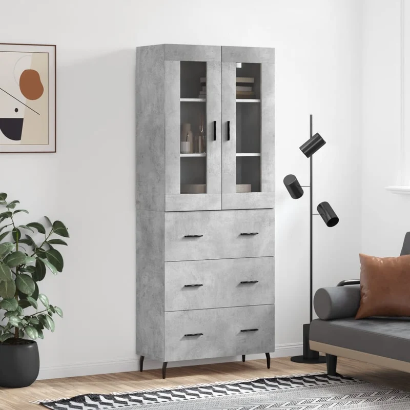 Högskåp betonggrå 69,5x34x180 cm konstruerat trä