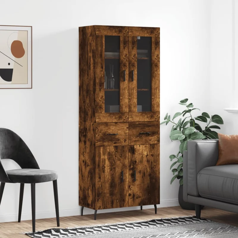 Högskåp rökfärgad ek 69,5x34x180 cm konstruerat trä