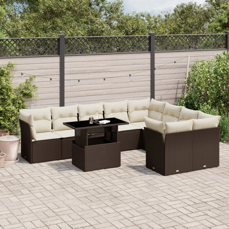 Loungegrupp 10 delar med brun dynor konstrotting